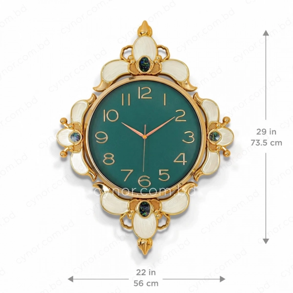 WC742-Teal-Ornamental Wall Clock Deep Teal Dial Fiber Body Golden White Decorative Finish (6)