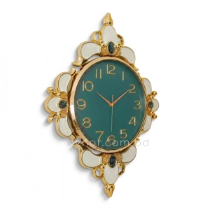 WC742-Teal-Ornamental Wall Clock Deep Teal Dial Fiber Body Golden White Decorative Finish (7)