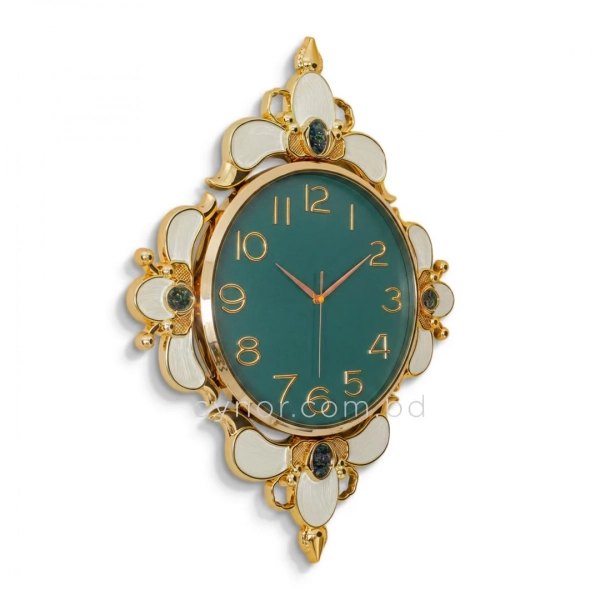 WC742-Teal-Ornamental Wall Clock Deep Teal Dial Fiber Body Golden White Decorative Finish (7)
