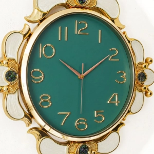 WC742-Teal-Ornamental Wall Clock Deep Teal Dial Fiber Body Golden White Decorative Finish (8)