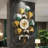 WC774-Golden-Green-and-Silver-Ginkgo-Leaf-Botanical-Design-Decorative-Metal-Wall-Clock-1