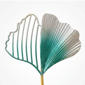 WC774-Golden-Green-and-Silver-Ginkgo-Leaf-Botanical-Design-Decorative-Metal-Wall-Clock-10