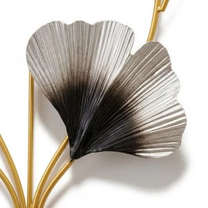 WC774-Golden-Green-and-Silver-Ginkgo-Leaf-Botanical-Design-Decorative-Metal-Wall-Clock-7
