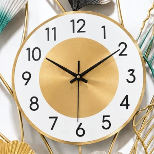 WC774-Golden-Green-and-Silver-Ginkgo-Leaf-Botanical-Design-Decorative-Metal-Wall-Clock-9