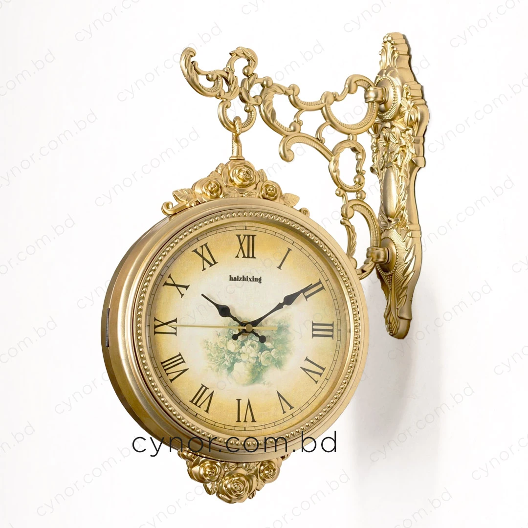 WC775-Golden-Double Sided Station Wall Clock Golden Fiber Decorative Body and Floral Vintage Cream Dial (3) WC775-Golden-Double Sided Station Wall Clock Golden Fiber Decorative Body and Floral Vintage Cream Dial (3)