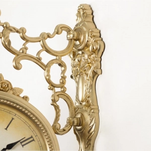 WC775-Golden-Double Sided Station Wall Clock Golden Fiber Decorative Body and Floral Vintage Cream Dial (5)