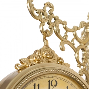 WC775-Golden-Double Sided Station Wall Clock Golden Fiber Decorative Body and Floral Vintage Cream Dial (7)