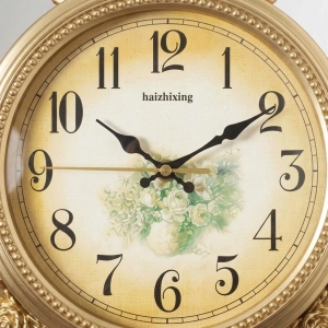 WC775-Golden-Double Sided Station Wall Clock Golden Fiber Decorative Body and Floral Vintage Cream Dial (9)