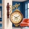 WC775-Wood-Color-Double Sided Station Wall Clock Dark Mahogany Colored Fiber Body and Floral Vintage Cream Dial (1)