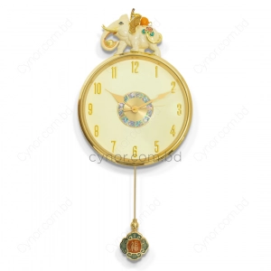 WC776-Luxury Golden Pendulum Wall Clock with Sculptural Elephant Motif and Iridescent Design Dial (3)