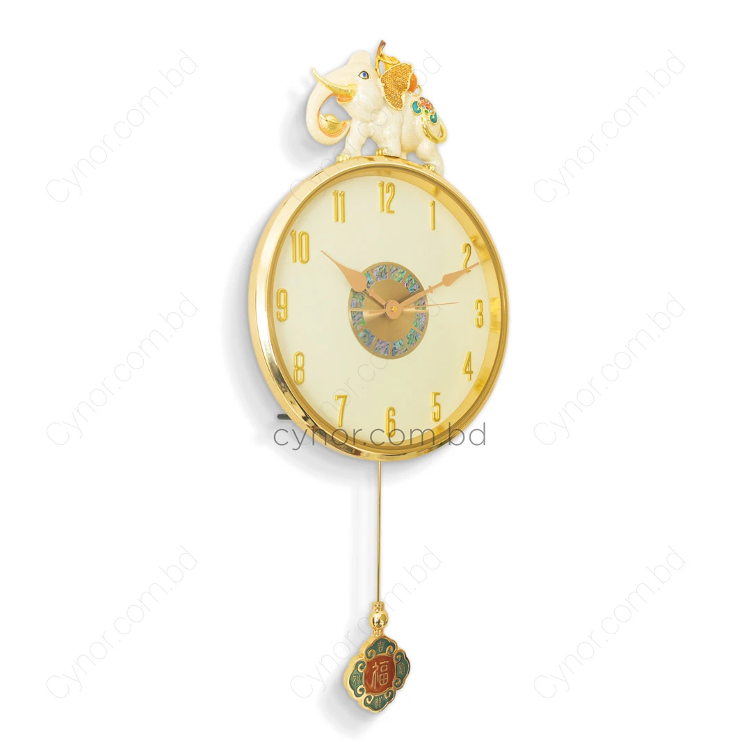 WC776-Luxury Golden Pendulum Wall Clock with Sculptural Elephant Motif and Iridescent Design Dial (4) WC776-Luxury Golden Pendulum Wall Clock with Sculptural Elephant Motif and Iridescent Design Dial (4)