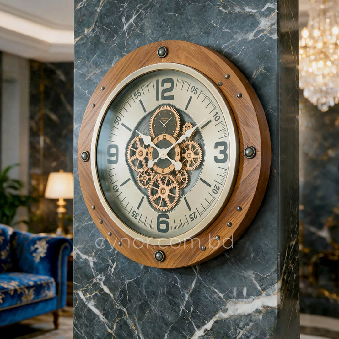 WC777-Luxury Industrial Wooden Wall Clock with Moving Mechanical Gears and Metal Rivet Accents (1) WC777-Luxury Industrial Wooden Wall Clock with Moving Mechanical Gears and Metal Rivet Accents (1)