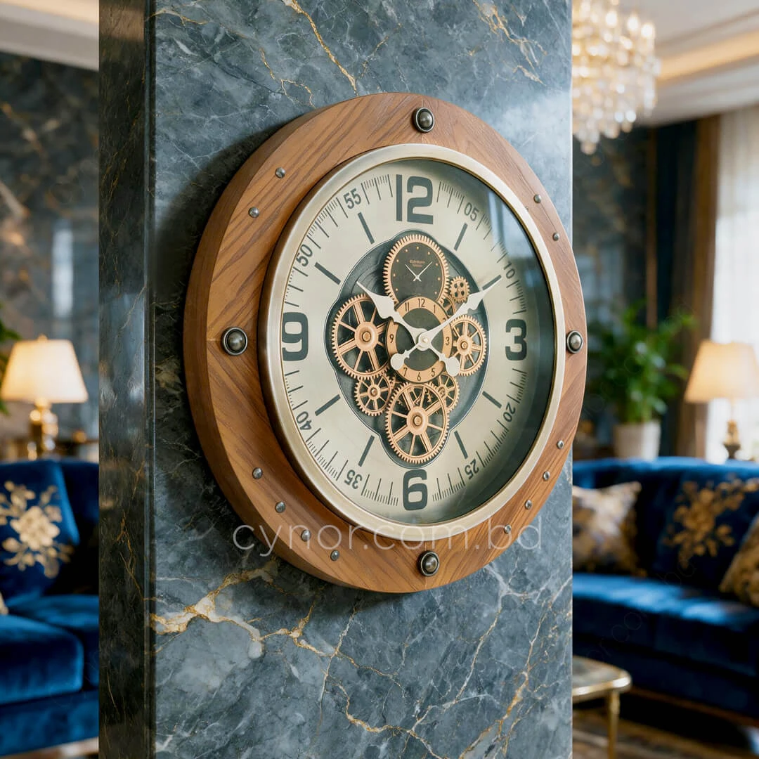 WC777-Luxury Industrial Wooden Wall Clock with Moving Mechanical Gears and Metal Rivet Accents (10) WC777-Luxury Industrial Wooden Wall Clock with Moving Mechanical Gears and Metal Rivet Accents (10)