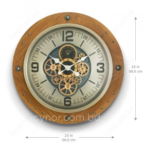 WC777-Luxury Industrial Wooden Wall Clock with Moving Mechanical Gears and Metal Rivet Accents (3)