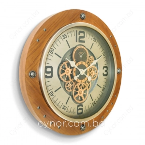 WC777-Luxury Industrial Wooden Wall Clock with Moving Mechanical Gears and Metal Rivet Accents (4)