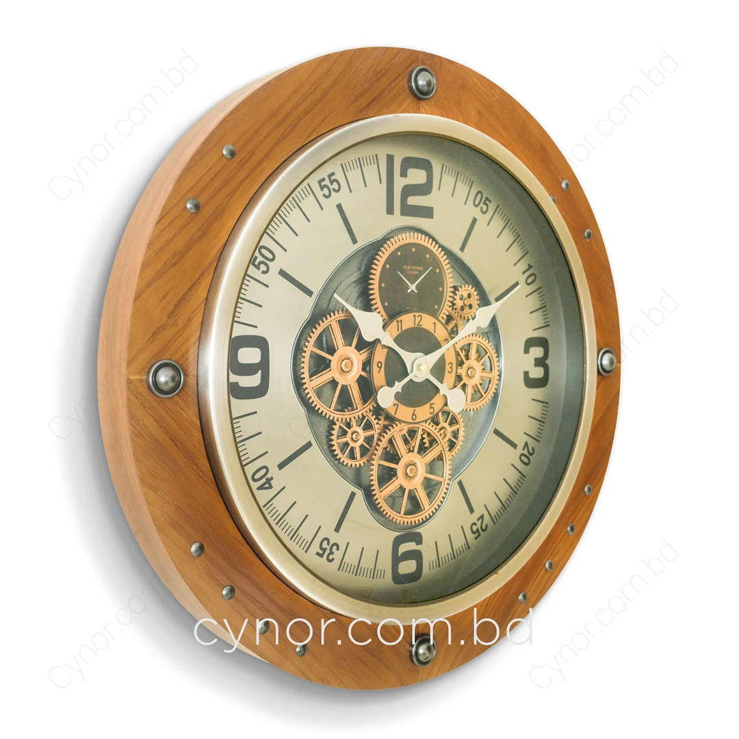 WC777-Luxury Industrial Wooden Wall Clock with Moving Mechanical Gears and Metal Rivet Accents (4) WC777-Luxury Industrial Wooden Wall Clock with Moving Mechanical Gears and Metal Rivet Accents (4)