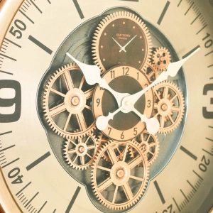 WC777-Luxury Industrial Wooden Wall Clock with Moving Mechanical Gears and Metal Rivet Accents (8)