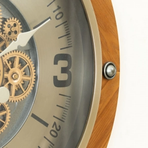 WC777-Luxury Industrial Wooden Wall Clock with Moving Mechanical Gears and Metal Rivet Accents (9)