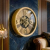 WC778-Luxury Sunburst Wood Wall Clock with Rotating Mechanical Gears and Glass Cover (1)