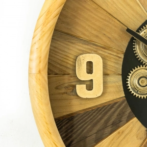 WC778-Luxury Sunburst Wood Wall Clock with Rotating Mechanical Gears and Glass Cover (3)