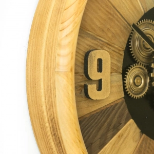 WC778-Luxury Sunburst Wood Wall Clock with Rotating Mechanical Gears and Glass Cover (4)