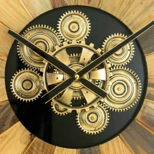 WC778-Luxury Sunburst Wood Wall Clock with Rotating Mechanical Gears and Glass Cover (5)