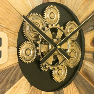 WC778-Luxury Sunburst Wood Wall Clock with Rotating Mechanical Gears and Glass Cover (6)