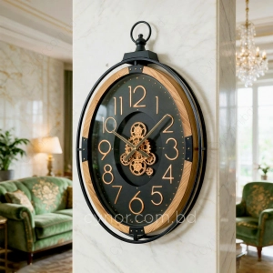 WC779-Grand European Horology-Inspired Wooden Wall Clock with Metal Frame and Rotating Mechanical Gears (10)