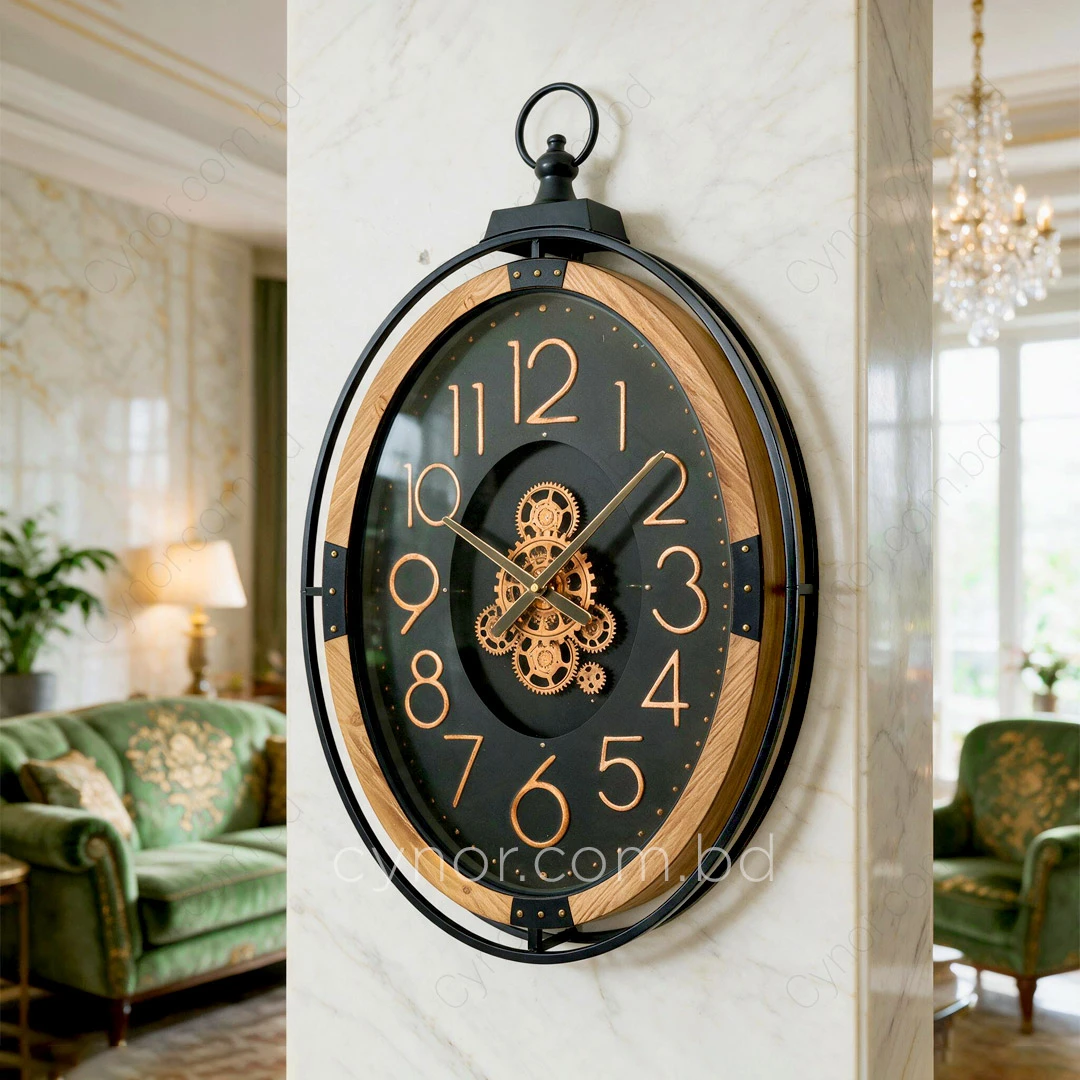 WC779-Grand European Horology-Inspired Wooden Wall Clock with Metal Frame and Rotating Mechanical Gears (10) WC779-Grand European Horology-Inspired Wooden Wall Clock with Metal Frame and Rotating Mechanical Gears (10)