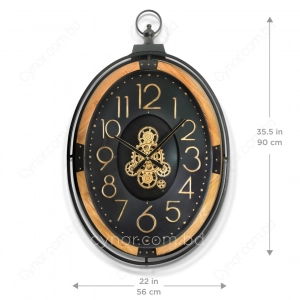 WC779-Grand European Horology-Inspired Wooden Wall Clock with Metal Frame and Rotating Mechanical Gears (2)