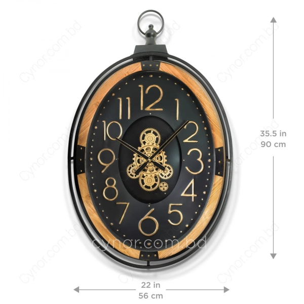 WC779-Grand European Horology-Inspired Wooden Wall Clock with Metal Frame and Rotating Mechanical Gears (2)