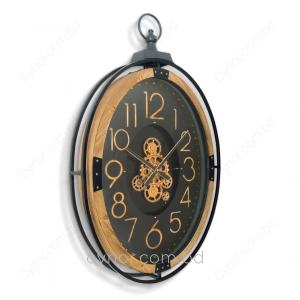 WC779-Grand European Horology-Inspired Wooden Wall Clock with Metal Frame and Rotating Mechanical Gears (3)