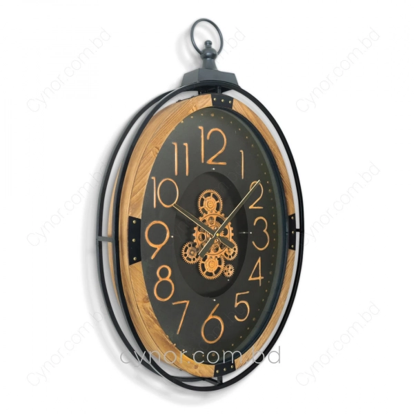 WC779-Grand European Horology-Inspired Wooden Wall Clock with Metal Frame and Rotating Mechanical Gears (3)