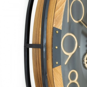 WC779-Grand European Horology-Inspired Wooden Wall Clock with Metal Frame and Rotating Mechanical Gears (4)