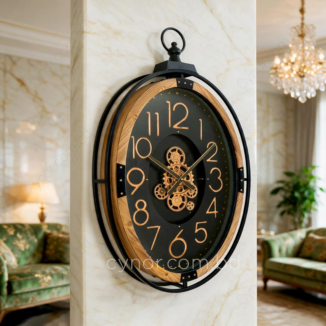 WC779-Grand European Horology-Inspired Wooden Wall Clock with Metal Frame and Rotating Mechanical Gears (9) WC779-Grand European Horology-Inspired Wooden Wall Clock with Metal Frame and Rotating Mechanical Gears (9)