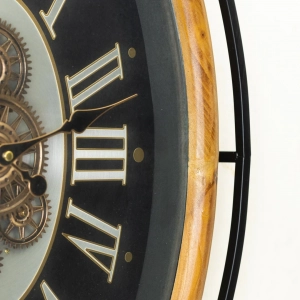 WC780-Grand European Horology Inspired Wooden Wall Clock with Metal Frame, Roman Numerals, and Rotating Gears (10)