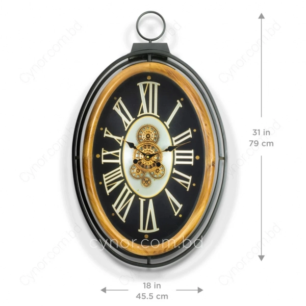 WC780-Grand-European-Horology-Inspired-Wooden-Wall-Clock-with-Metal-Frame,-Roman-Numerals,-and-Rotating-Gears-13