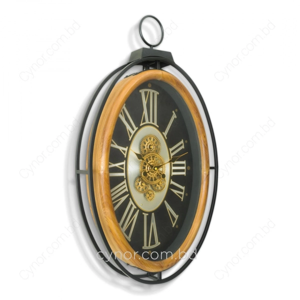 WC780-Grand European Horology Inspired Wooden Wall Clock with Metal Frame, Roman Numerals, and Rotating Gears (5)