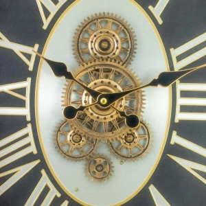 WC780-Grand European Horology Inspired Wooden Wall Clock with Metal Frame, Roman Numerals, and Rotating Gears (6)