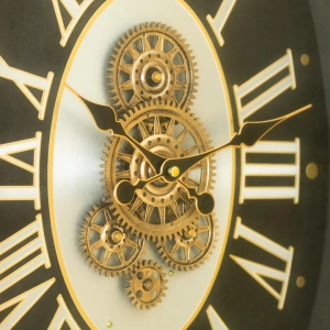 WC780-Grand European Horology Inspired Wooden Wall Clock with Metal Frame, Roman Numerals, and Rotating Gears (7)
