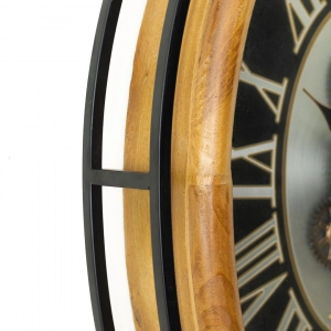 WC780-Grand European Horology Inspired Wooden Wall Clock with Metal Frame, Roman Numerals, and Rotating Gears (9)