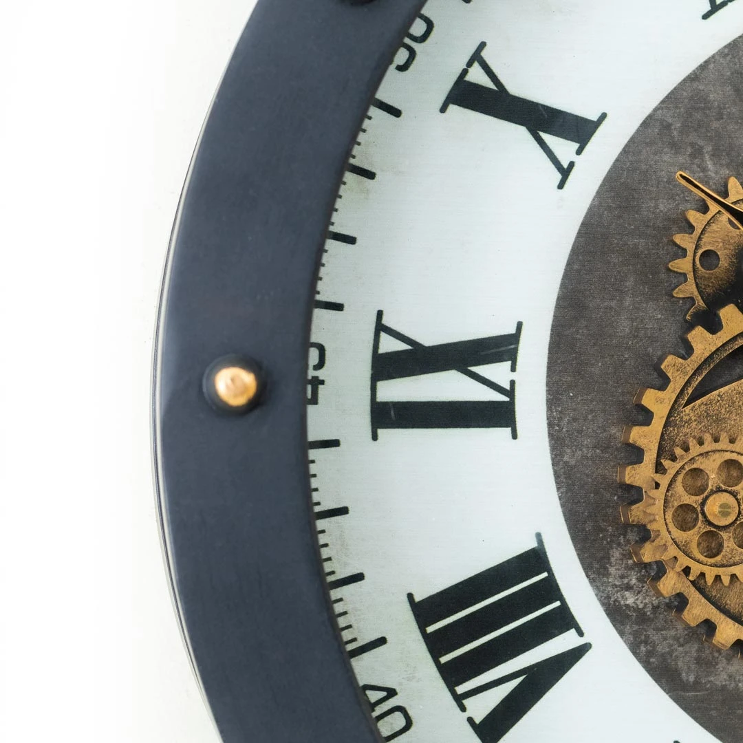 WC781-1-Grand European Vintage Rotating Gear Wall Clock with Ornate Black Metal Frame and Roman Numerals (7)