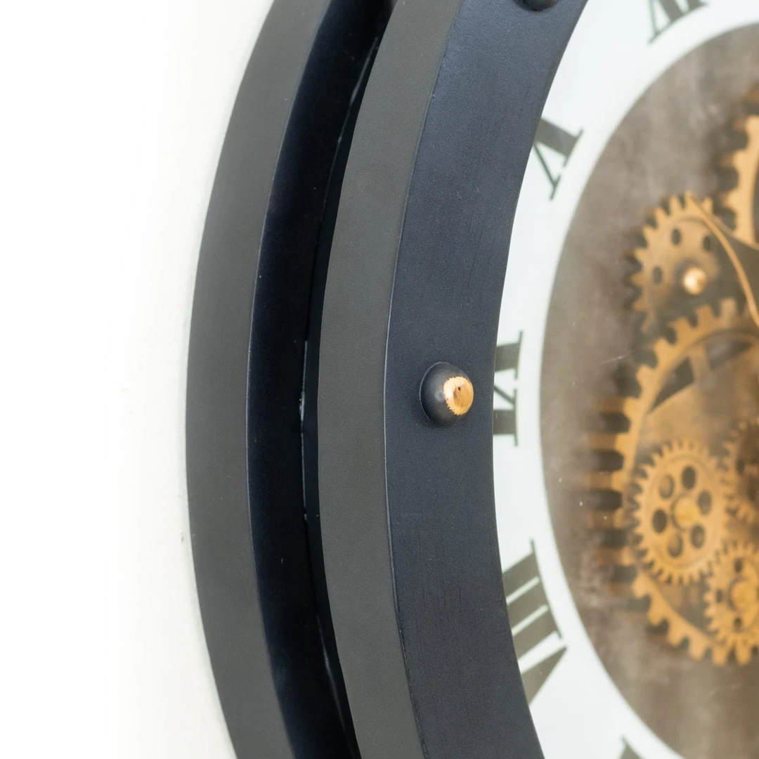 WC781-1-Grand European Vintage Rotating Gear Wall Clock with Ornate Black Metal Frame and Roman Numerals (9)