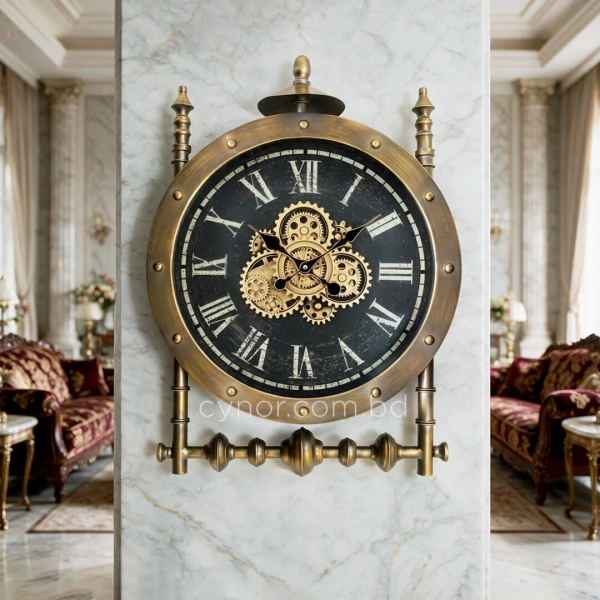 WC781-2-Grand Victorian Steampunk Rotating Gear Wall Clock with Antique Brass Frame and Roman Numerals (1)