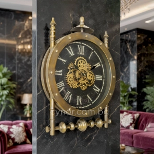WC781-2-Grand Victorian Steampunk Rotating Gear Wall Clock with Antique Brass Frame and Roman Numerals (11)