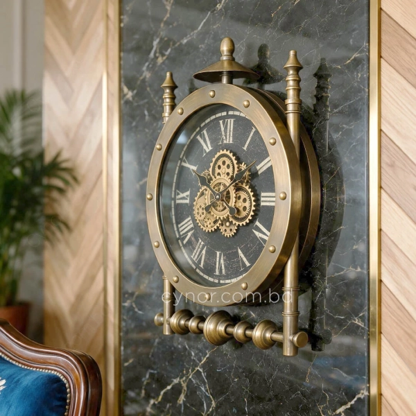 WC781-2-Grand Victorian Steampunk Rotating Gear Wall Clock with Antique Brass Frame and Roman Numerals (12)