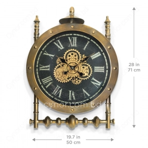 WC781-2-Grand Victorian Steampunk Rotating Gear Wall Clock with Antique Brass Frame and Roman Numerals (2)