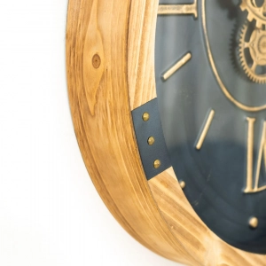 WC782-Grand Vintage Teardrop Rotating Gear Wall Clock with Wood Frame and Roman Numerals (10)