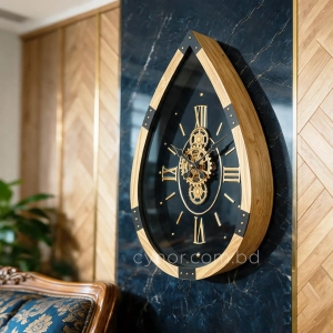 WC782-Grand Vintage Teardrop Rotating Gear Wall Clock with Wood Frame and Roman Numerals (2)