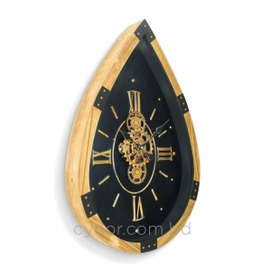 WC782-Grand Vintage Teardrop Rotating Gear Wall Clock with Wood Frame and Roman Numerals (4)